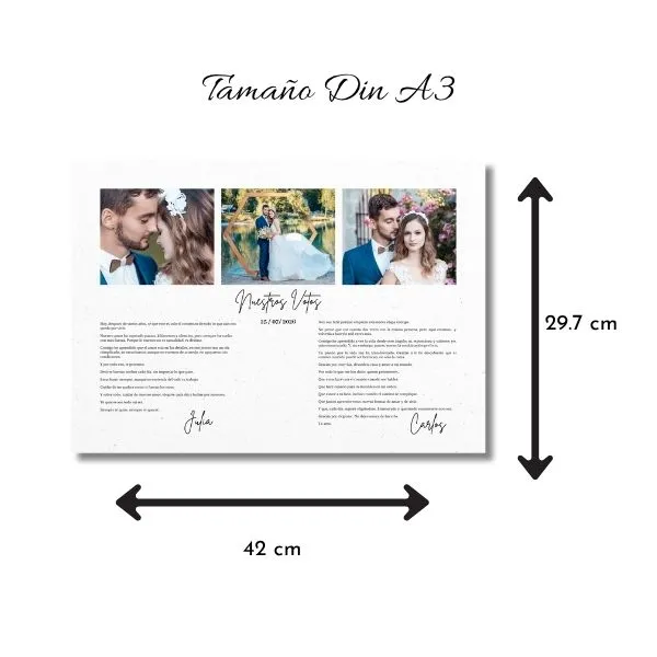 Plantilla horizontal con las medidas din a3 para rellenar con los votos de boda de la pareja