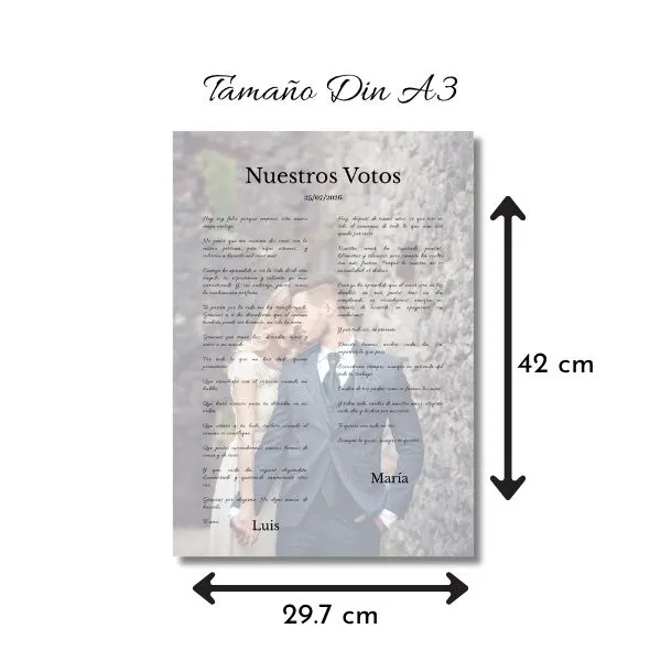 Medidas de la plantilla editable en canva din a3 votos matrimoniales