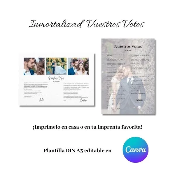 plantillas para imprimir y enmarcar los votos de boda de la pareja editable en Canva