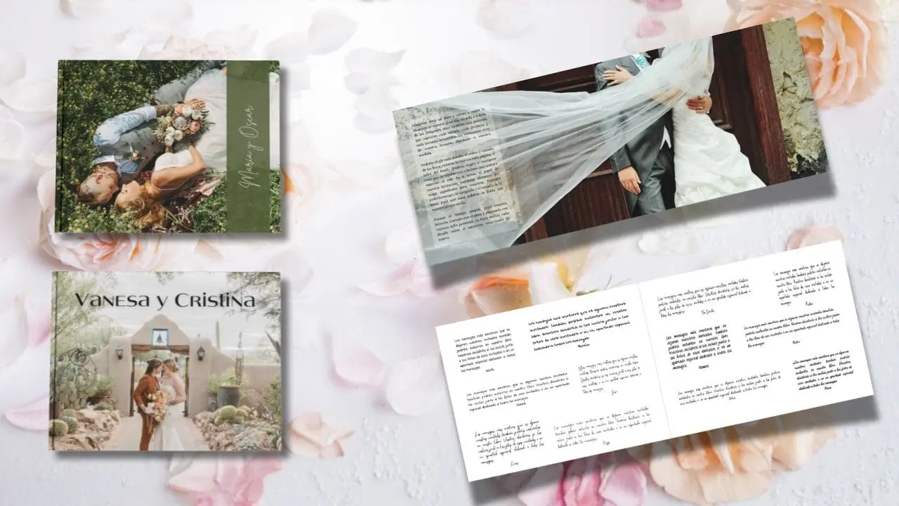sobre la mesa un libro de boda y una crónica de boda