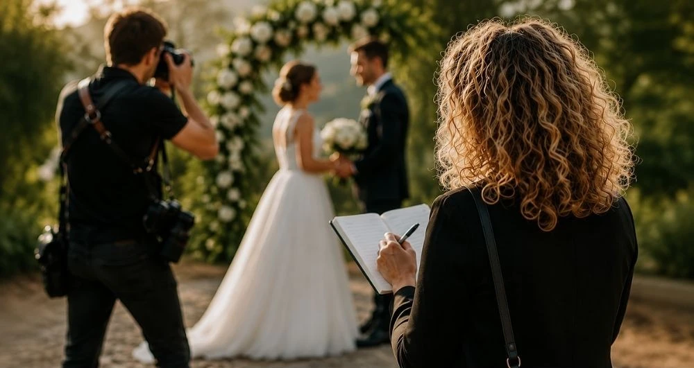 cronista de bodas trabajando junto a un fotografo