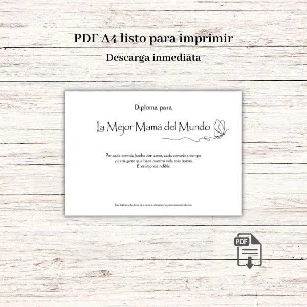 Diploma día de la madre en PDF descarga inmediata tamaño A4