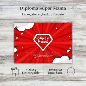 Diploma Súper Mamá estilo cómic a color para imprimir