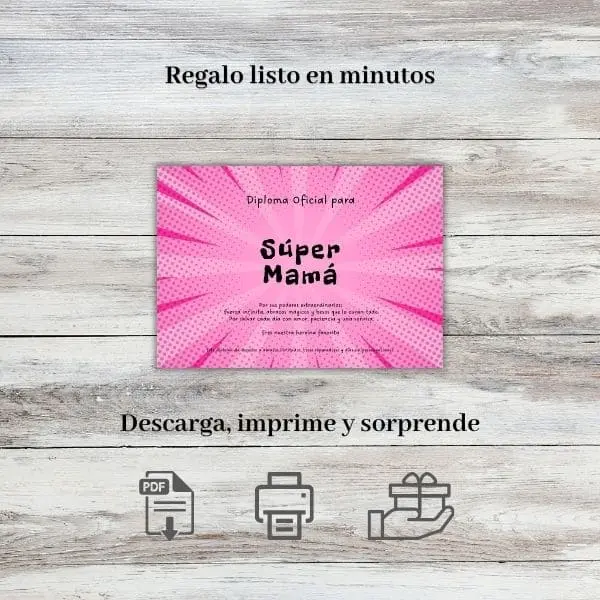 Diploma súper mamá PDF descargable listo para imprimir