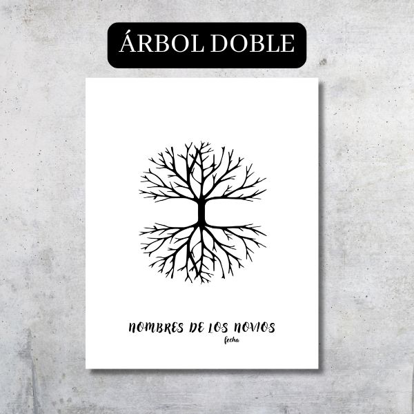 Diseño de lienzo de firmas o huellas de un árbol que tiene las raíces tan grandes como las ramas. Es ideal para usar colores alegres para las huellas de los invitados a tu boda.