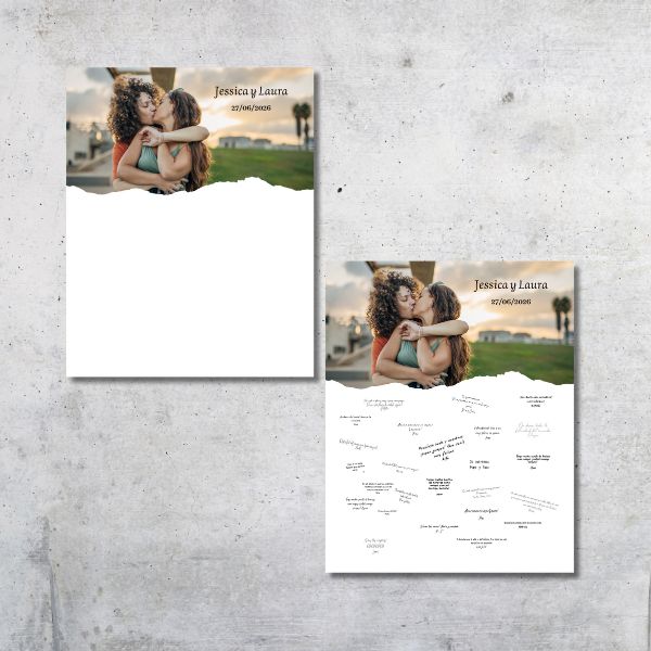 Lienzo de firmas con foto personalizada en la parte superior dejando espacio debajo para las firmas.