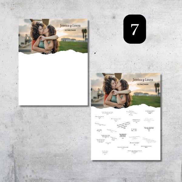 Lienzo de firmas digital personalizado con la fotografía de los novios y su fecha. La fotografía se muestra en la parte de arriba y el resto del lienzo para firmar