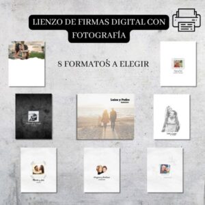 8 formatos de lienzos de firmas digitales con fotografía para que puedas personalizarlos e imprimirlos con tu imprenta favorita.