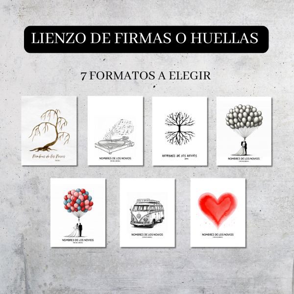 Muestra de todos los lienzos de firmas o huellas únicos y exclusivos que puedes escoger