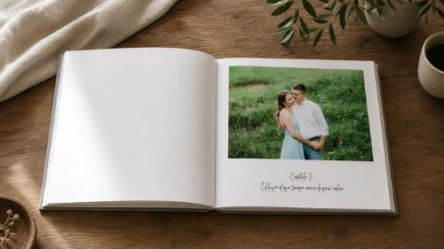 libro con la historia de amor de los futuros novios con fotos de su preboda
