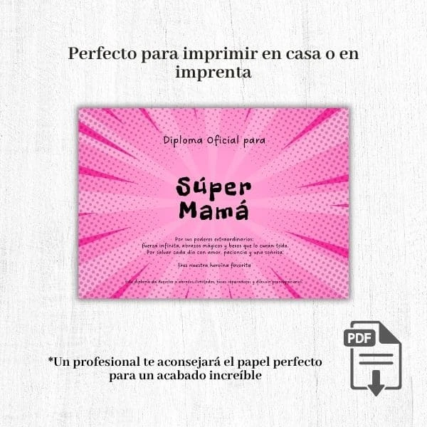 Regalo original para el día de la madre diploma imprimible
